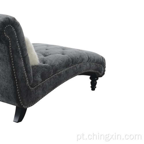 Chaise atacado escuro azul tecidos botão tufa sofá chaise com pernas de madeira maciça CX635B